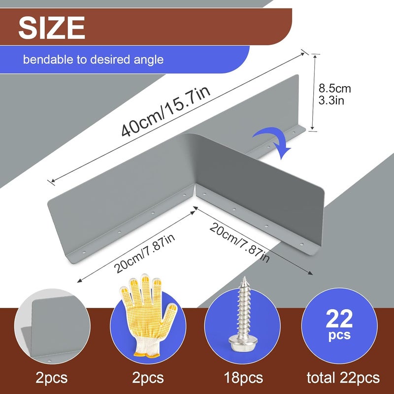 CAPHONT Rain Diverter Roofing Gutter Guards, 2 Pack 15.7 x 3.54 x 0.74 Inches Gutter Splash Guard Valley Downspout Roof Foldable Drip Guard for Corner House (Gray) - Image 2